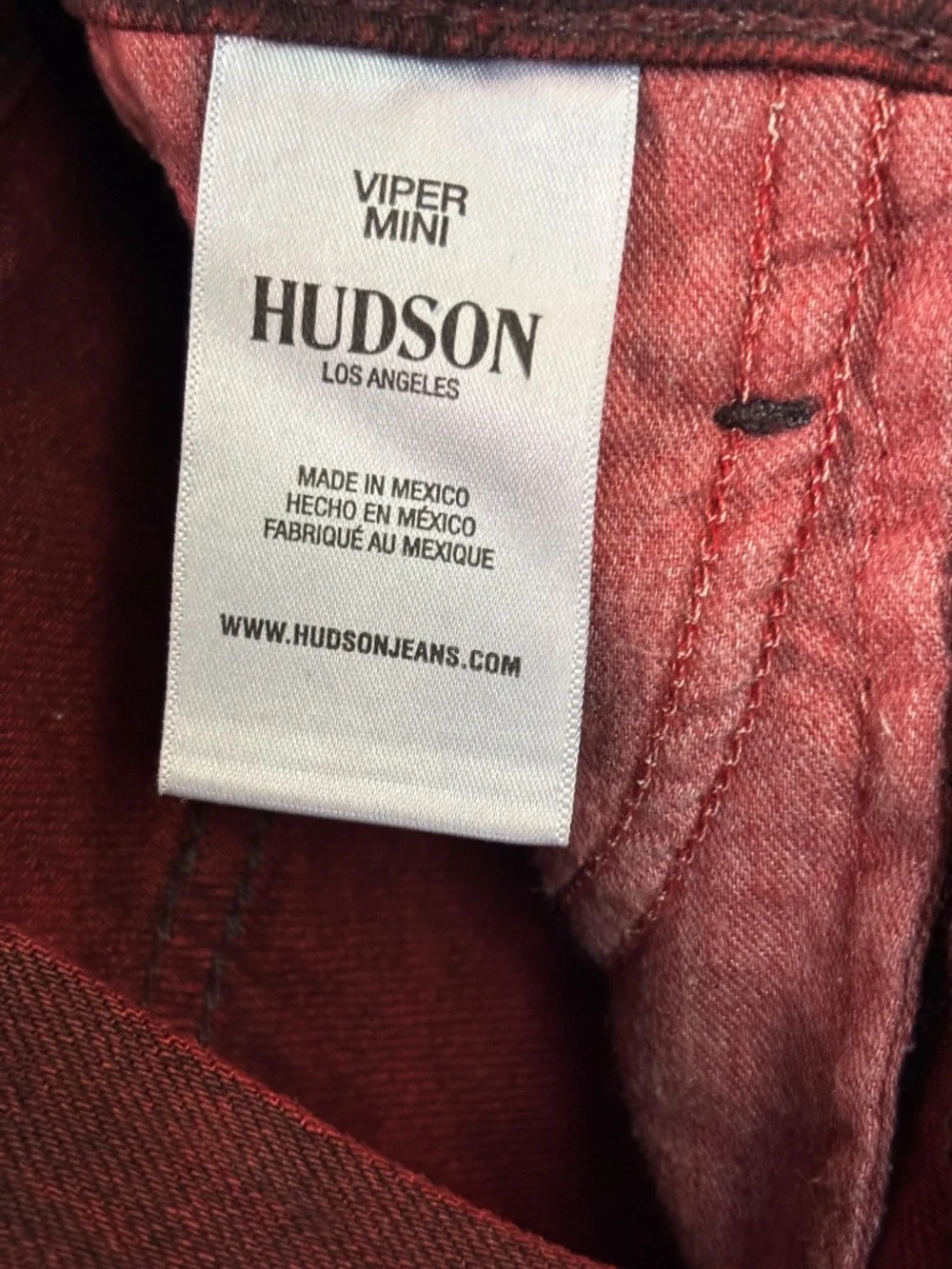 Hudson Viper Mini Denim Skirt - Burgundy Red Size 24 - Picture 10 of 11